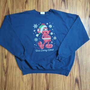 Disney Parks Christmas Crewneck Sweater Pullover Adult 3XL Blue Holiday Mickey